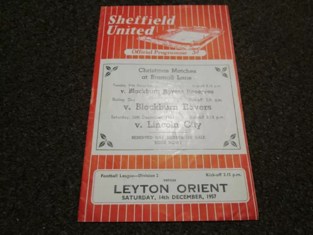 SHEFFIELD UNITED  v  LEYTON ORIENT  1957/8  DECEMBER 14th  FOOTBALL PROGRAMME