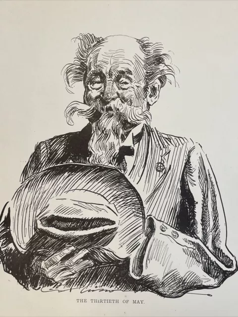 Gibson Girls Print Antique Art Sketch 11”x17” THE THIRTIETH OF MAY Old Man Hat