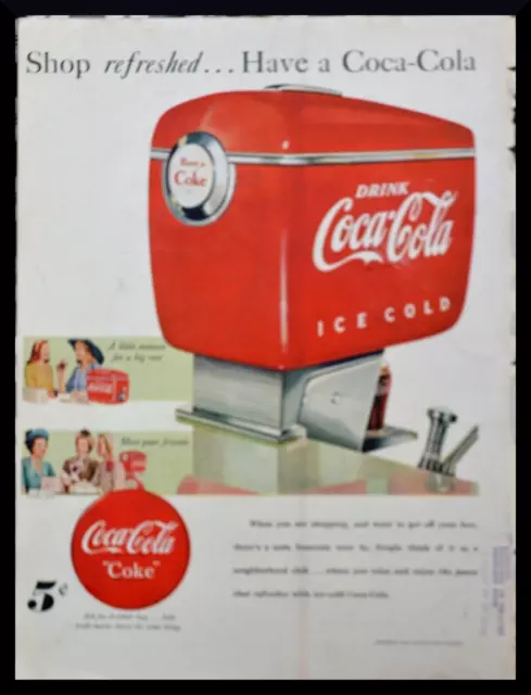 1948 VTG Magazine Orig Ad Coca Cola Coke Shop Refreshed PRINT Ice Cold Fountain