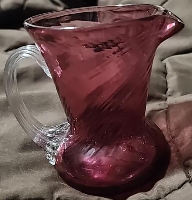 Vintage Pilgrim Cranberry Blown Glass Pitcher Creamer Clear handle