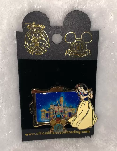 New Disney Disneyland 50th Snow White Sleeping Beauty Castle In Gold Frame Pin