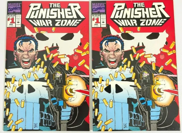 2 The Punisher War Zone #1 Die-Cut Letter-Pressed Wrap around Cover HIGH GRADE!