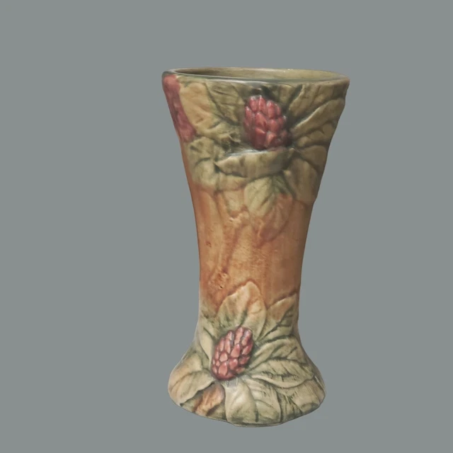 Vintage Weller Pottery Flemish Rhododendron Vase, Green/Tan/Rose 10 1/4" Tall AS
