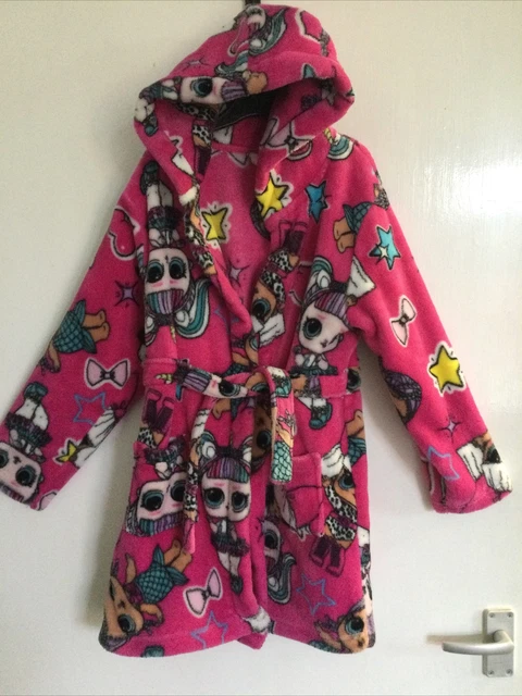 Matalan Pink Mix LOL Print Hooded Soft Fleece Style dressing gown age 10 years