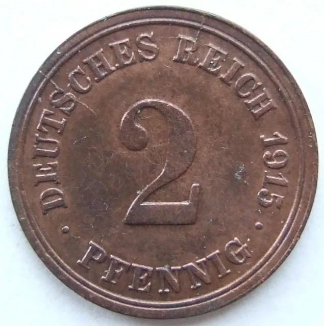 Moneta Reich Tedesco Impero Tedesco 2 Pfennig 1915 F IN Extremely fine
