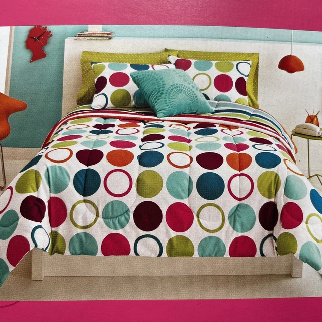 Xhilaration Comforter Set Full Queen 3 Piece Reversible Large Dots Stripes Shams Xhilaration Comforter Set Full Queen 3 Piece Reversible Large Dots Stripes Shams