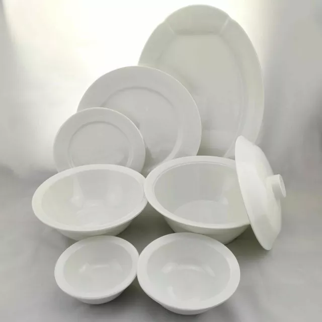 Solid Melamine White Plates Bowls Lids Platter Dish Set 100% Double Glazed