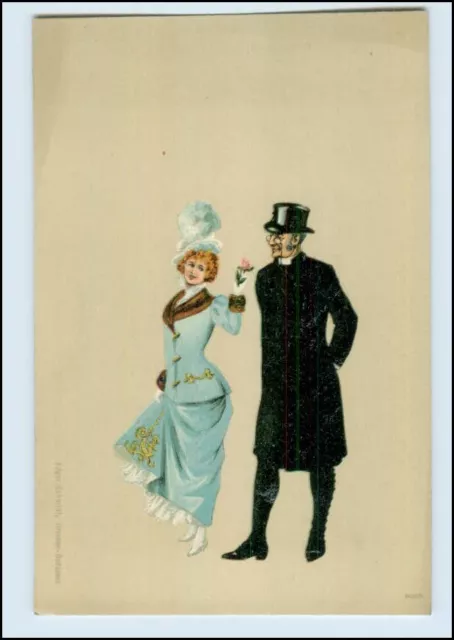 T621/ Jugendstil Litho Ak Frau und Mann mit Zylinder  ca.1900