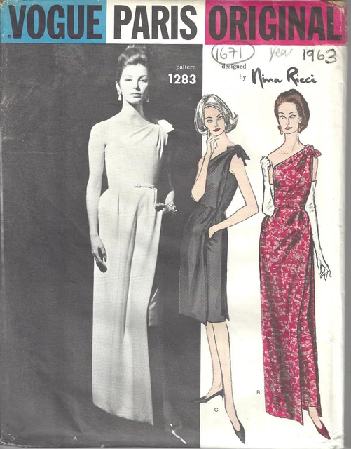 1963 VINTAGE VOGUE Sewing Pattern B34 COCKTAIL EVENING DRESS (1671) Nina  Ricci 19.99 - PicClick UK