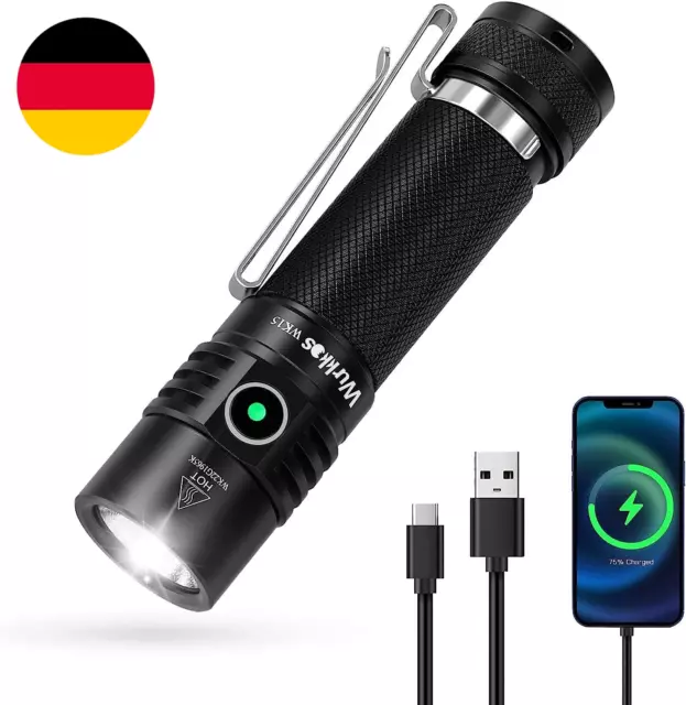 WK15 LED Torch, Extremely Bright EDC Torch 3000 Lumens, Rechargeable Torch USB-C