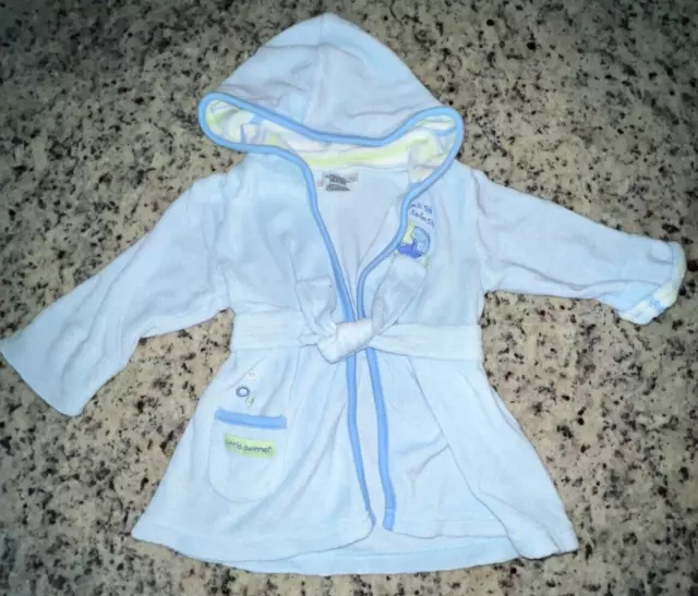 Newborn Size  0-9 Months Blue Hooded Bath Robe By Just One Year Turtle Splish..