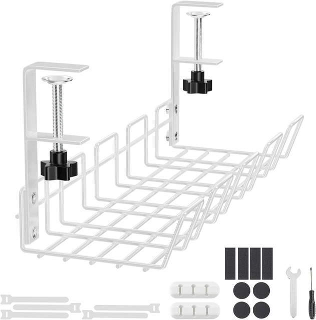 UNDER DESK CABLE Management Tray White,No Drill Steel under Desk Cord
