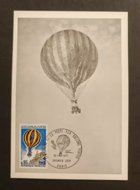 1971 La Poste par Ballons montés , Paris  ,Carte Maximum 1er jour fdc