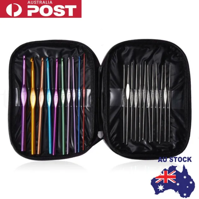 22 Size Multi Coloured Aluminium Crochet Hooks Yarn Knitting Needles Set 22 pcs