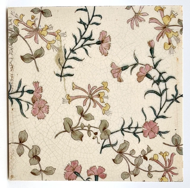 Mintons Aesthetic Movement Floral Transfer Printed Tile C1895