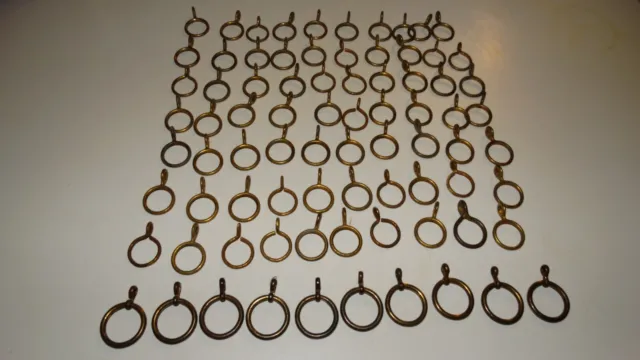 Lot Antique Vintage  80 Brass Round Drapery  Rings Hooks