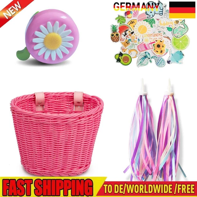 4 teile/satz Rattan Fahrrad Korb + Glocke + Quaste + Aufkleber Lagerung Korb (Ro