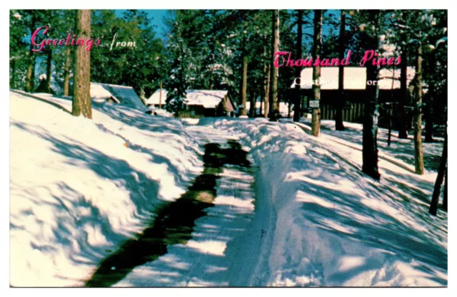 Crestline CA Thousand Pines Baptist Conference Grounds Cabins Snow Scene   - A54