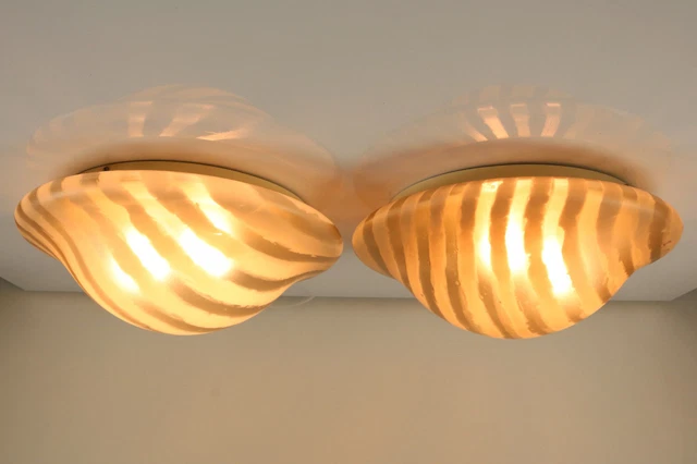 Two VTG Peill & Putzler Flush Mounts Fixtures Mushroom Shape Koch & Lowy Lamp Two VTG Peill & Putzler Flush Mounts Fixtures Mushroom Shape Koch & Lowy Lamp