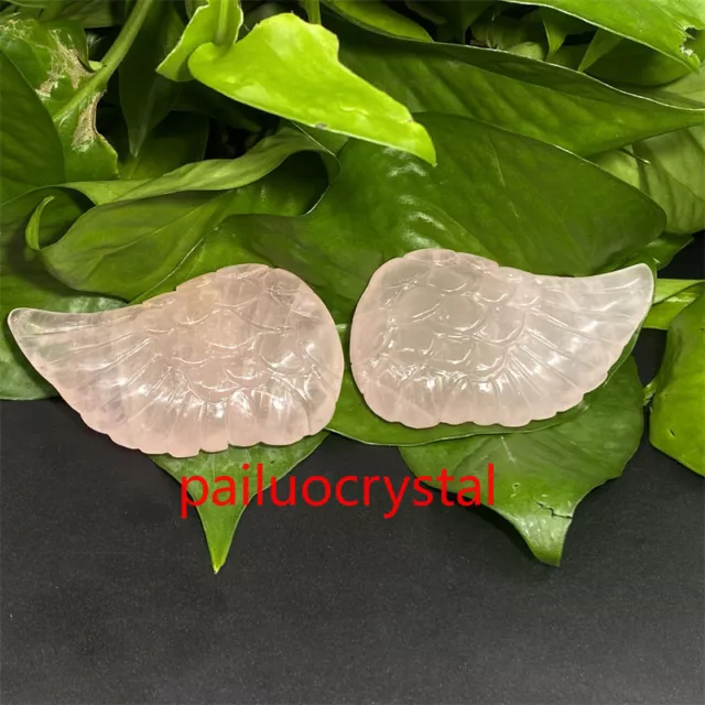 60g+ pair Natural rose quartz Wing Quartz Crystal Hand Carved Wings Reiki 2.5"