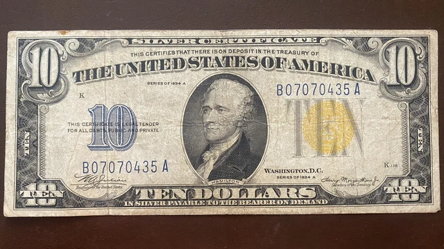 1934 A Ten Dollar Silver Certificate NORTH AFRICA Note $10 Bill Cir. #56490