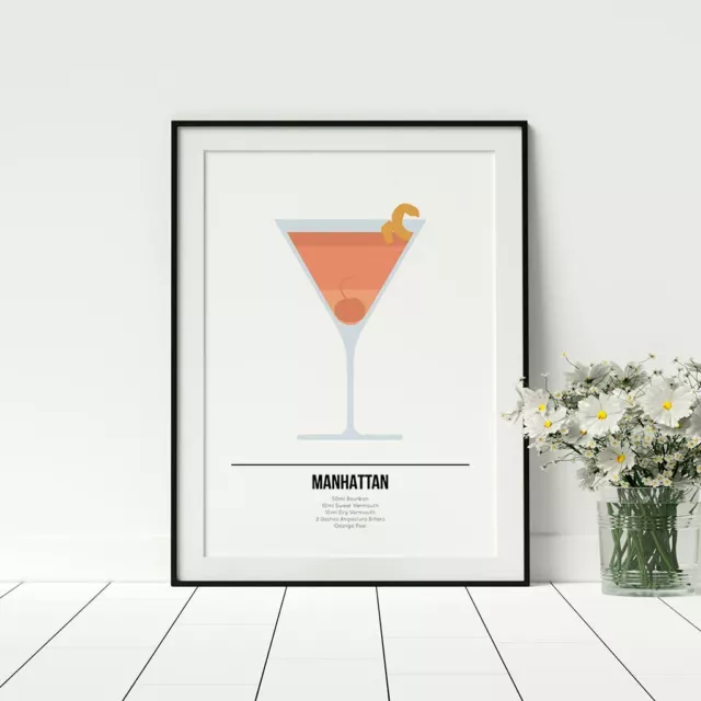 Manhattan Cocktail Poster Kitchen Drinks Prints Framed Home Décor Alcohol Art