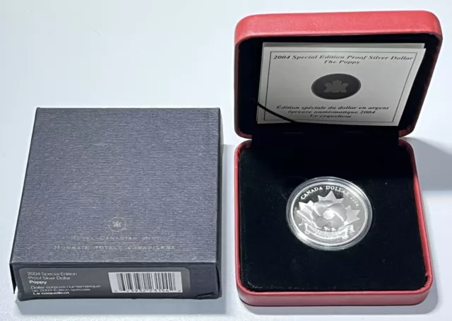 2004 Canada Special Edition Proof Silver Dollar - The Poppy With Box + COA