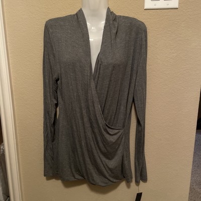 NWT APT 9 Heathered Gray Faux Wrap Long Sleeve Top Blouse Shirt, size M