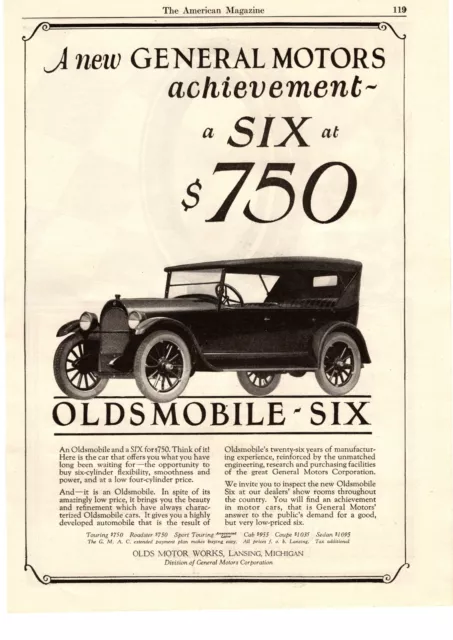 1923 Oldsmobile Six Cylinder Touring Olds Motor Works Lansing Michigan Print Ad