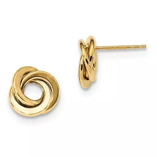 14k Oro Amarillo Macizo Nudo de Amor Diseño Alto Pulido Style Pendientes Presión