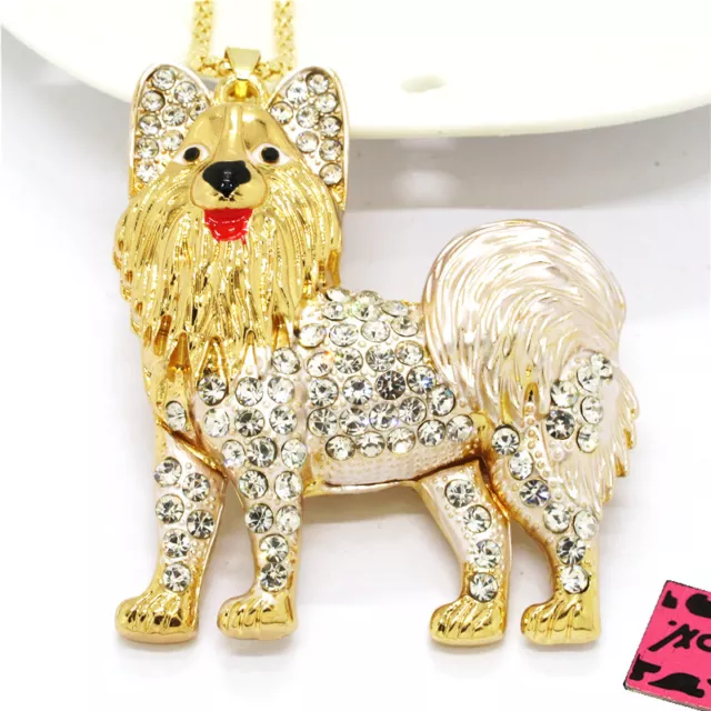 Fashion Women White Rhinestone Cute Dog Crystal Pendant Chain Necklace