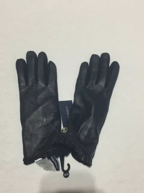 M378 ADRIENNE VITTADINI Leather/Wool Driving Gloves Black Womens Size S/M