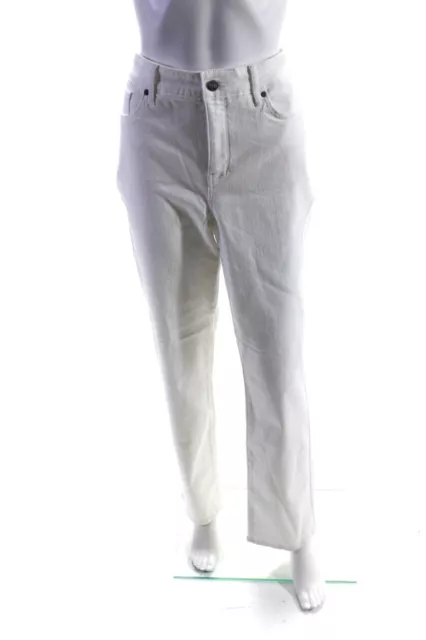 NYDJ Womens Cotton Zippered Buttoned Straight Leg Casual Jeans White Size 14