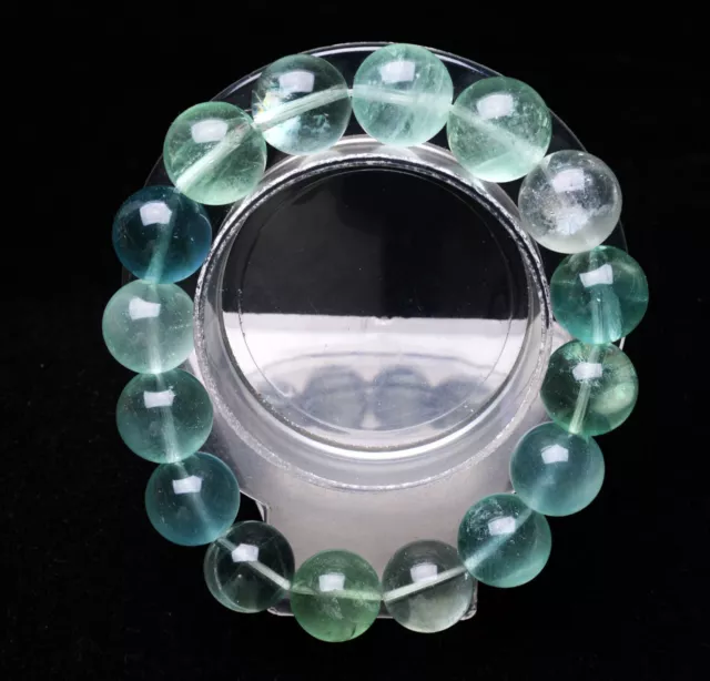 14mm Natural Green Clear Fluorite Quartz Crystal Beads Bracelet AAAA