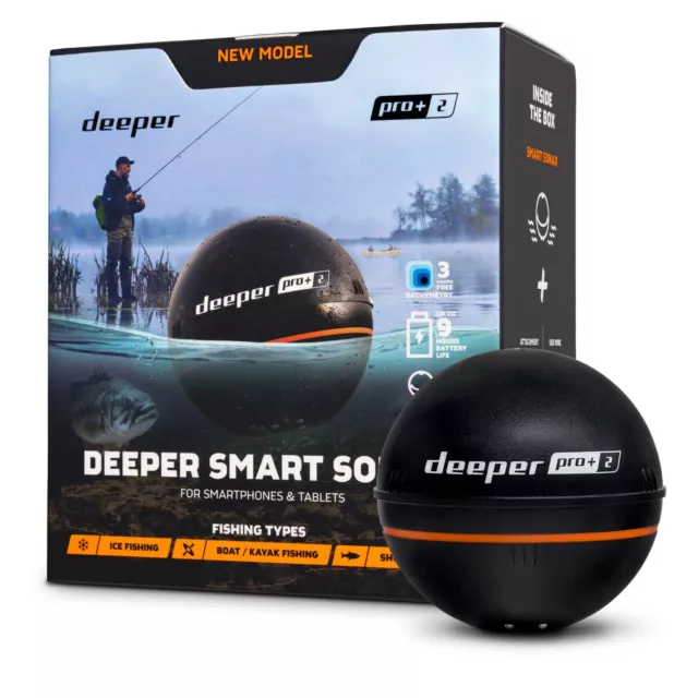 Deeper Sonar Pro + 2 Smart Sonar GPS 3 Strahl Frequenz extreme Tiefe - BRANDNEU