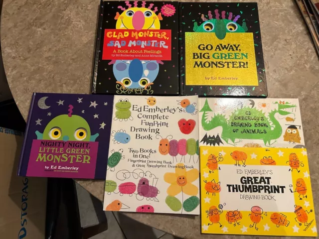 Lot 6 Ed Emberley Books Drawing Go Away Big Green Monster Glad Sad Thumbprint