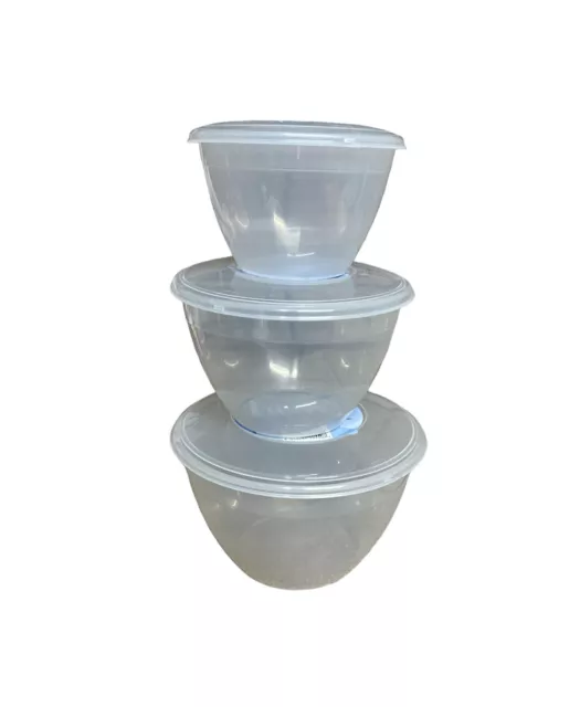 3x Microwave Plastic Pudding Storage Dessert Bowls With Lids 0.6L, 1.2L, 2L 2