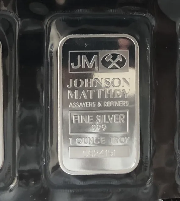 Twenty JM JOHNSON MATTHEY Fine Silver .999 one TroyOunce Silver Bars 3