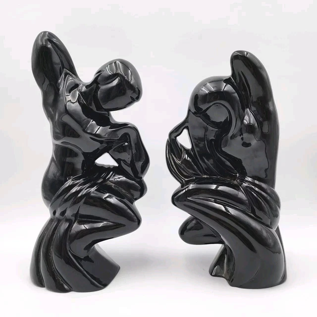STATUES PAIR MAN Woman Ceramic Art Deco Glossy Black Mid-Century Modern ...