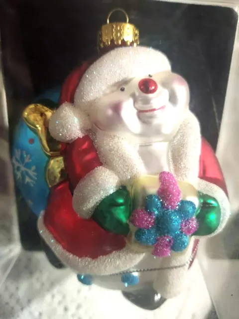 Xmas Ornament Glass Snowman Santa Designer's Studio in Clear Plastic Box NIB 2