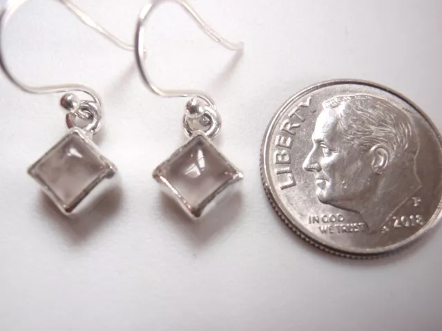 Rose Quartz Square 925 Sterling Silver Dangle Earrings Very Small 2