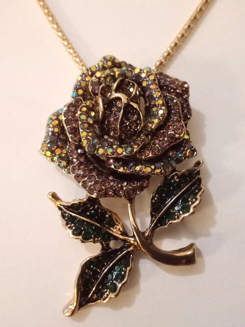 Betsy Johnson Rose Bling Lovely Rose Flower Crystal Pendant Women Necklace