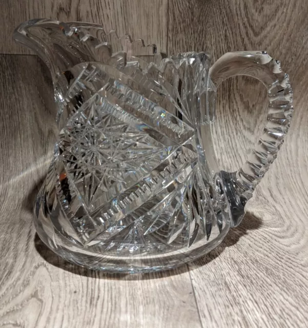 Vintage American Brilliant Cut Clear Glass Tankard Water Pitcher Diamond *READ*