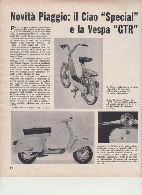 Publicité MOTO PIAGGIO VESPA 125 GT – 1967 (Italie, époque)