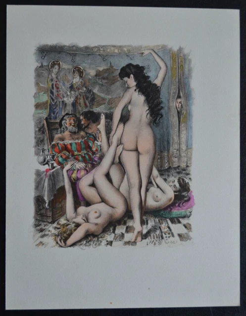 Lithographie Erotique Vers 1950 Femme Nue Erotisme Curiosa Exhibition Orgie