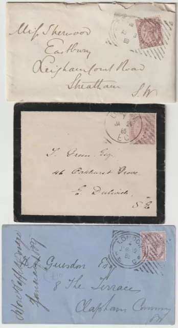 1885/9 3 x DIFF LONDON HOSTER MACHINE POSTMARKS ON 1d LILAC COVERS (1 LETTER)