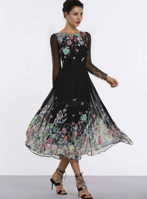 FLORYDAY WOMEN S A LINE Dress Midi Dress Long Sleeve Floral Fall
