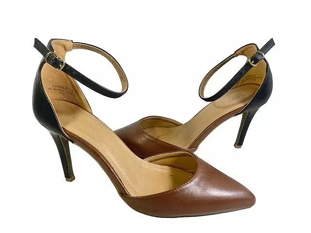 Bamboo Casper-05 Two Tone Brown & Black Dress Pumps with  Ankle Straps Shoes 7M