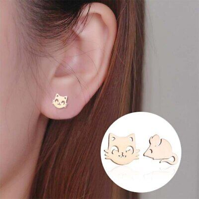Pair simple cat mouse Earring cute cartoon ear Stud woman gilr's jewelry gift