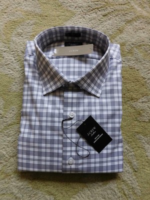 JCrew $70 Slim Ludlow easycare stretch cotton check white navy 15.5/34 AA837
